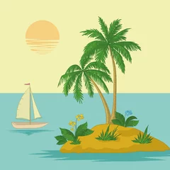  Eiland met palm en schip © oksanaok