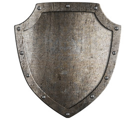 Old metal medieval shield. Crest template.