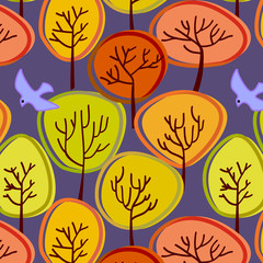 Colorful autumn trees seamless pattern, vector