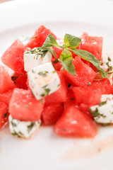 watermelon salad with feta cheese with and basil