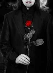 Vampire with a rose - obrazy, fototapety, plakaty