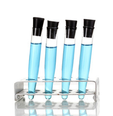 Test-tubes with blue liquid isolated on white