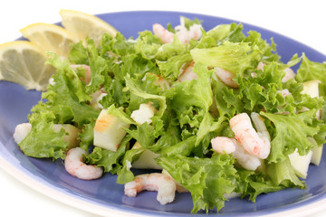 Delicious marinated shrimp in plate close-up