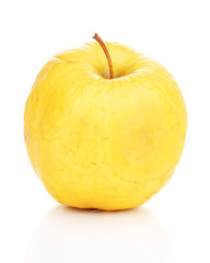 Yellow apple as problem skin concept isolated on white
