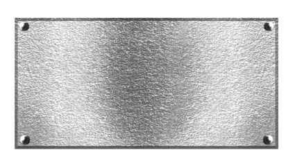 Metal plaque on a solid white background