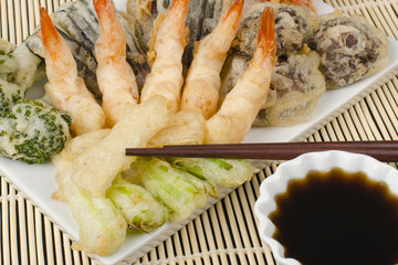 Tempura - Japanese deep fried prawns & vegetables with tentsuyu