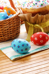 Easter eggs, cake, basket