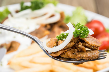 Fresh Kebab meat on a fork