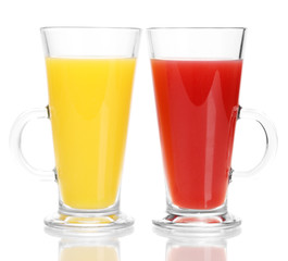Tropical juices in glasses isolated on white