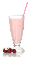 Raspberry milk shake isolated on white
