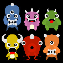 A set of cute cartoon monsters