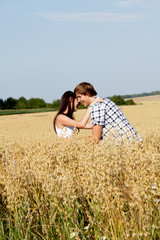 Naklejka na ściany i meble Glückliches verliebtes paar im kornfeld im Sommer im freien