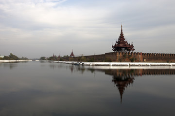 Naklejka premium reflection of palace wall in Mandalay, Myanmar