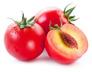 Flesh tomatoes cut ripe peach.