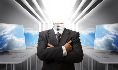 business man light bulb head