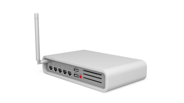 Wireless router rotates on white background