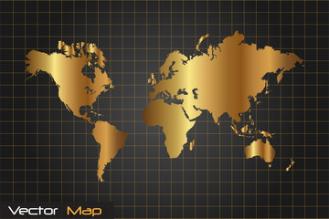Gold and Black World Map Vector Illustration
