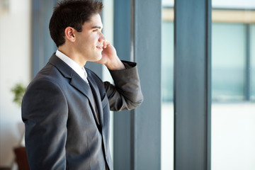 ambitious young businessman talking on cell phone