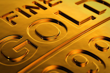 Close up view of a gold bar with selective focus