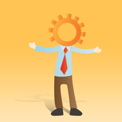 Businessman with engine on yellow background