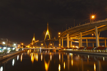 Architecture of Mega Bhumibol Industrial Ring Bridge at dusk in