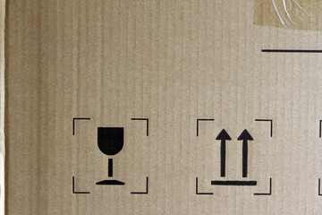Freight symbols on cardboard carton