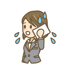ビジネスウーマン　女性　表情　イラスト　暑い　緊張