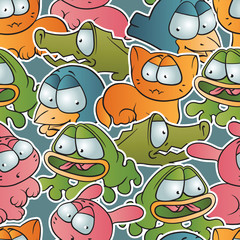 Vintage vector seamless pattern with cartoon animals.
