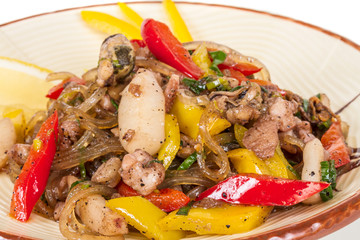 Asian spicy seafood noodle