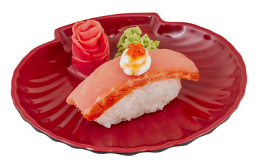 salmon sushi with white background