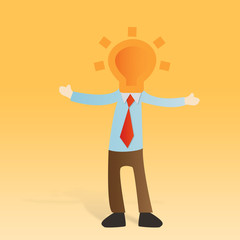 Businessman with bulb light on yellow background