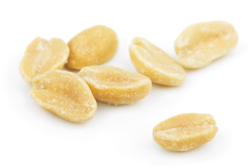 Salted peanuts on white