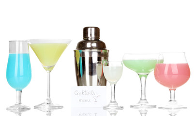 Tasty cocktails isolated on white
