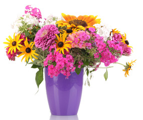 Beautiful bouquet of bright flowers isolated on white