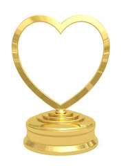 Golden heart shaped prize with blank plate on white