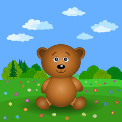 Obraz na płótnie Canvas Teddy bear on a summer flower meadow