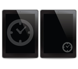 Clock icon on tablet computer background