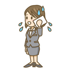 ビジネスウーマン　表情　全身　イラスト　暑い