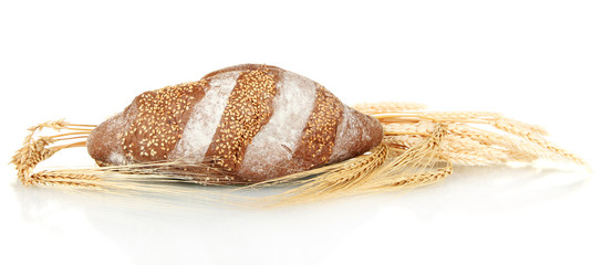 Homemade whole bread isolated on white background
