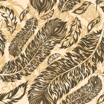 Retro seamless pattern with feathers