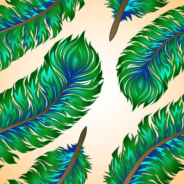 Seamless vector background with colorful feathers