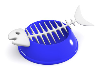 3d Cats Food Bowl in blue with fishbone