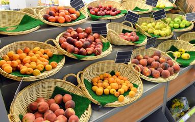 Shelf with fruits on a farm market