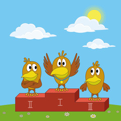 Birds sportsmans on pedestal