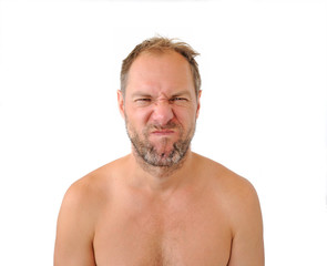Squeamish men isolated on the white background