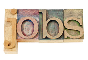 jobs word in letterpress wood type