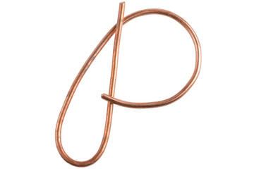 Copper metal wire in the form of letter P, modern US calligraphy