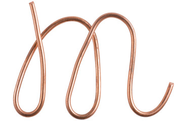 Copper metal wire in the form of letter M, modern US calligraphy