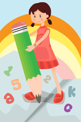 School girl with pencil