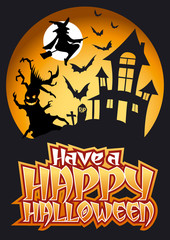Have a Happy Halloween Graphic & Flying Witch